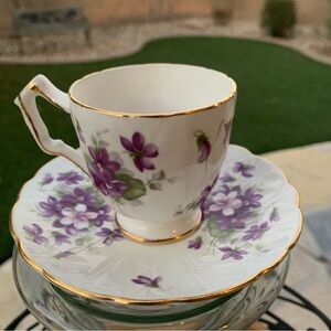 Aynsley Teacup and Saucer Set with Purple Violets "VIOLETTE" Made in England